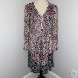 Maeve Anthropologie smocked V-neck floral tiled long sleeve dress size Medium